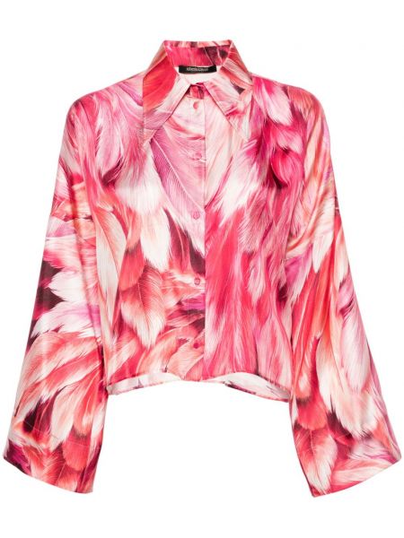 Raštuota marškiniai su plunksnomis Roberto Cavalli rožinė
