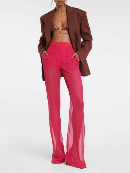 Hedvábné kalhoty relaxed fit Nensi Dojaka růžové