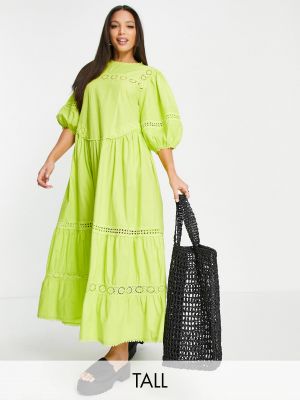 Длинное платье с вышивкой оверсайз Topshop Зеленое
