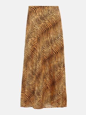 Hedvábné dlouhá sukně s potiskem s tygřím vzorem Rixo hnědé