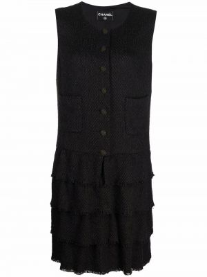 Hedvábné šaty s knoflíky bez rukávů s volány Chanel Pre-owned - černá