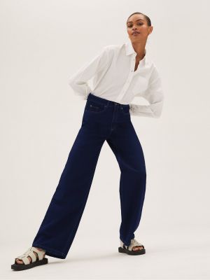 Modré zvonové džíny s vysokým pasem Marks & Spencer