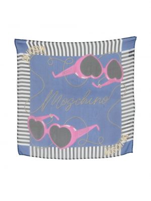 Копринен шал на райета Moschino синьо