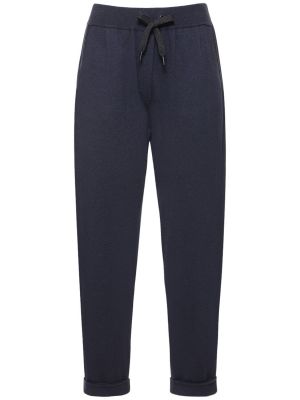 Pantalon de joggings en cachemire en tricot Brunello Cucinelli bleu