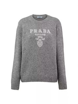 Кашемировый шерстяной свитер с круглым вырезом Prada серый