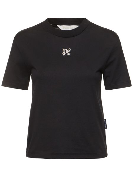 Kokvilnas pieguļošs t-krekls Palm Angels melns