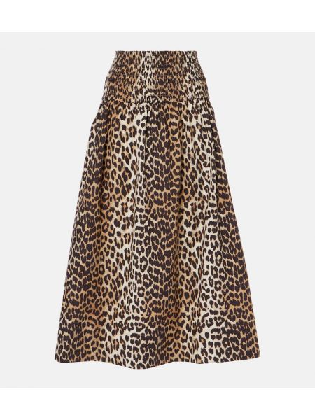 Leopard maxi nederdel i bomuld med print Ganni brun