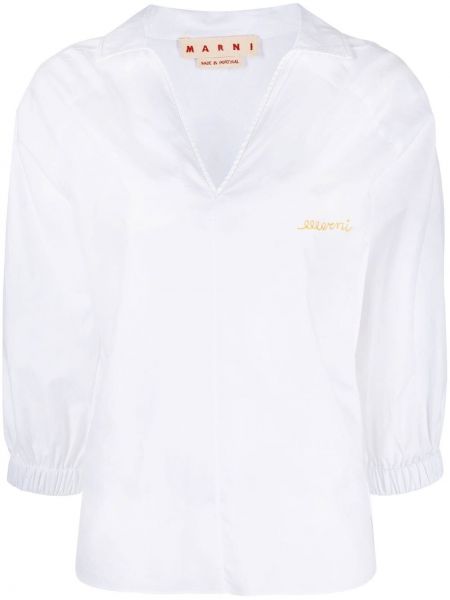 Bombažna bluza z v-izrezom Marni bela