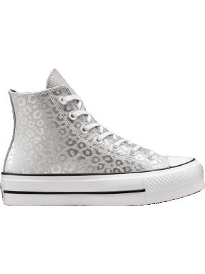 Леопардовые кроссовки в горошек на платформе Converse Chuck Taylor All Star серебряные