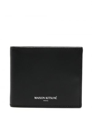 Bőr pénztárca nyomtatás Maison Kitsuné fekete