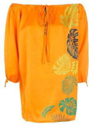 Hedvábné mini šaty s potiskem s dlouhými rukávy Amir Slama - oranžová
