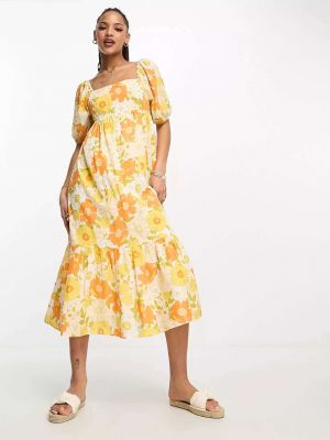Платье миди с принтом с квадратным вырезом New Look оранжевое