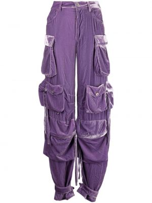 Žametne kargo hlače z nizkim pasom iz rebrastega žameta The Attico vijolična