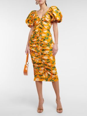 Sukienka midi w kwiatki z nadrukiem Agua By Agua Bendita pomarańczowa