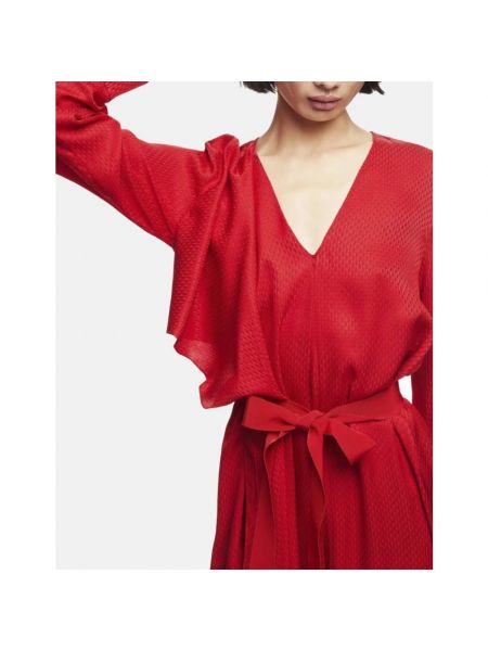 Vestido midi de seda de tejido jacquard Carolina Herrera rojo