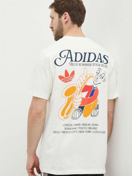 Beżowa koszulka bawełniana z nadrukiem Adidas Originals