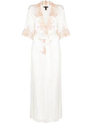 Jedwabne sukienka długa w kwiatki Kiki De Montparnasse - biały