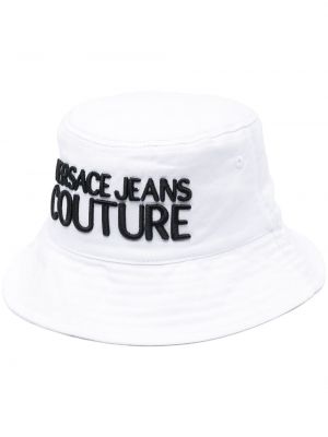 Памучна шапка бродирана Versace Jeans Couture бяло