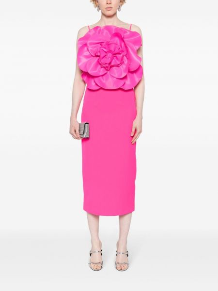 Sukienka koktajlowa w kwiatki z krepy Nissa różowa