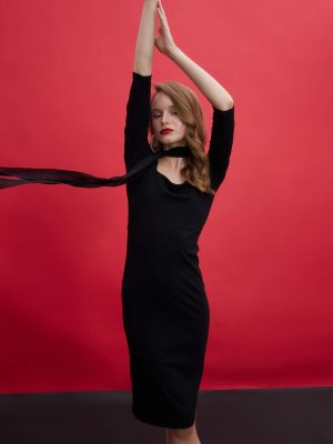 Платье миди с длинным рукавом Defacto черное