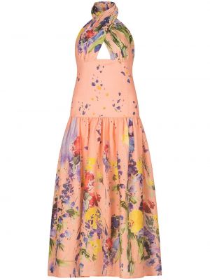 Midi obleka s cvetličnim vzorcem Silvia Tcherassi oranžna