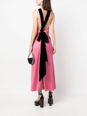 Saténové dlouhé šaty s mašlí Del Core růžové