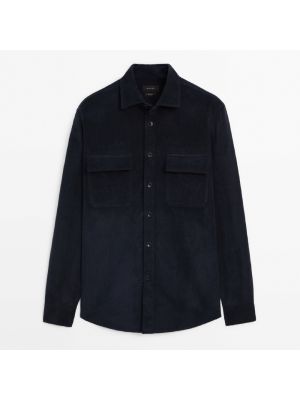 Вельветовая рубашка свободного кроя с карманами Massimo Dutti синяя