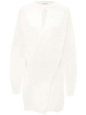 Bavlněné pletené šaty s dlouhými rukávy Jw Anderson - bílá
