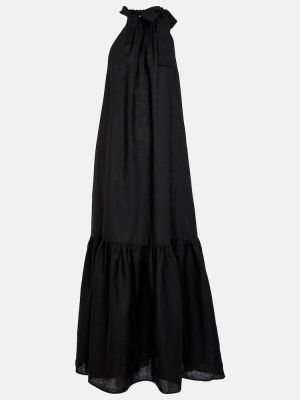 Lněné dlouhé šaty Asceno černé
