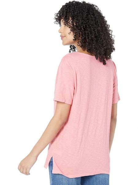 Кружевная хлопковая футболка с v-образным вырезом Michael Stars розовая