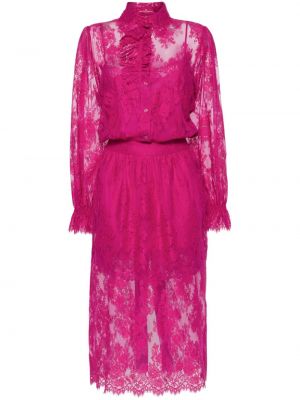 Midi obleka s čipko Ermanno Scervino roza