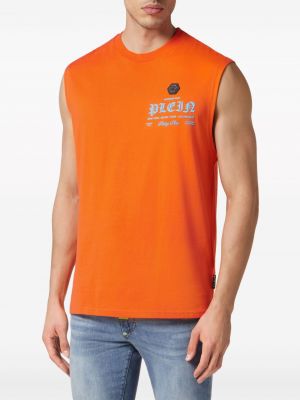 Koszula bawełniana z nadrukiem Philipp Plein pomarańczowa