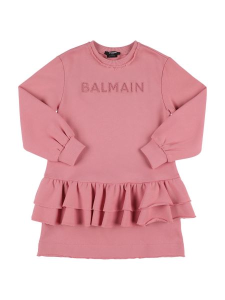 Puuvilla kaulus mekko tytöille Balmain pinkki