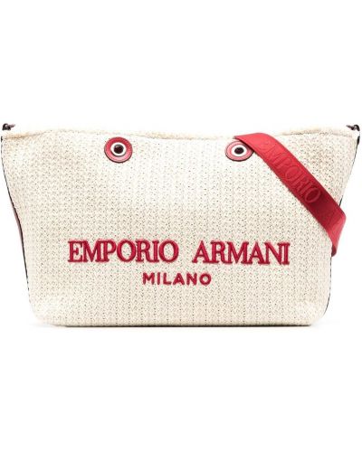 Brodert flettet bag Emporio Armani hvit