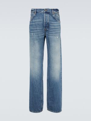 Bavlnené voľné džínsy s nízkym pásom Saint Laurent modrá