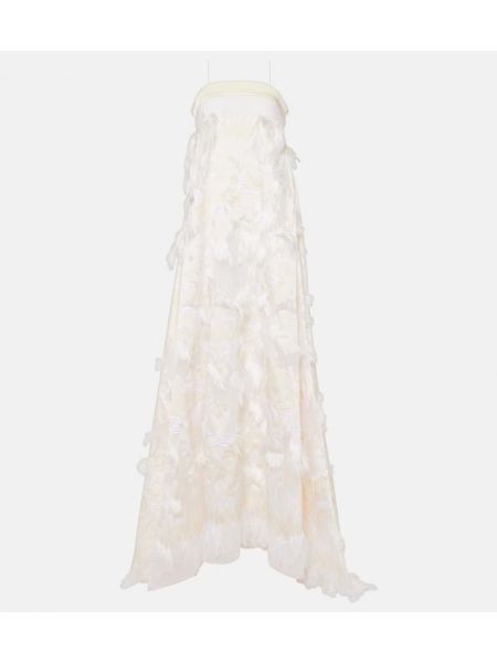 Μάξι φόρεμα με κρόσσια ζακάρ Taller Marmo λευκό