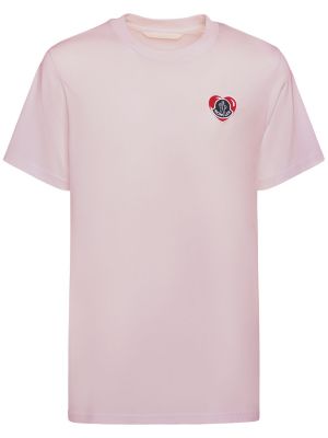 Bavlněné tričko se srdcovým vzorem Moncler růžové