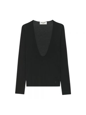 Czarny haftowany sweter Saint Laurent