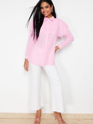 Βαμβακερό πουκάμισο από λυγαριά Trendyol ροζ
