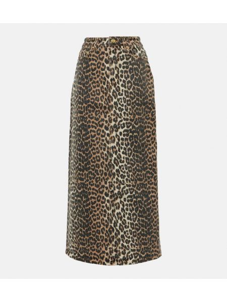 Leopardí džínová sukně s potiskem Ganni hnědé