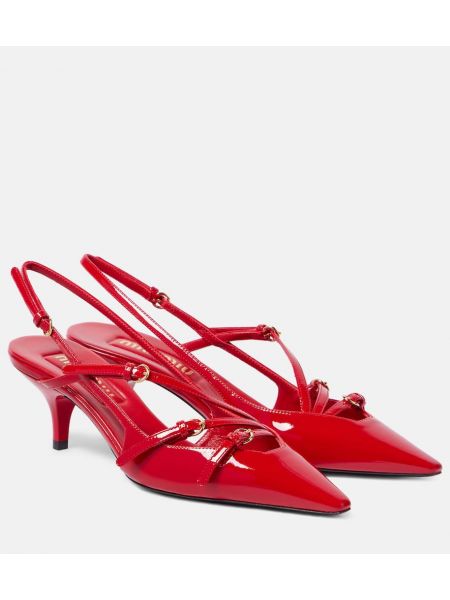 Slingback lakoti dabīgās ādas laiviņas Miu Miu sarkans