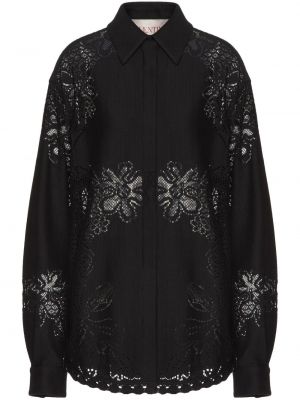 Svilena srajca s cvetličnim vzorcem Valentino Garavani črna