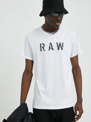Bavlněné tričko s potiskem s hvězdami G-star Raw bílé
