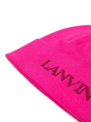 Haftowana czapka wełniana Lanvin różowa