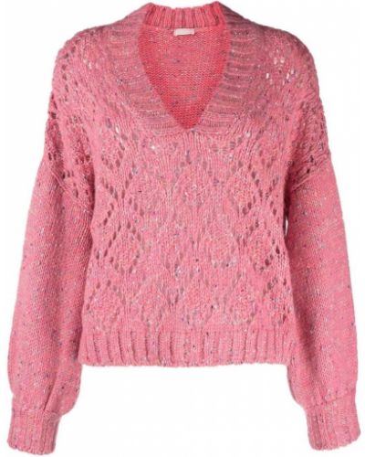 Džemperis ar v veida izgriezumu Liu Jo rozā