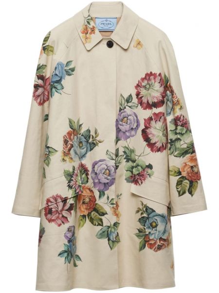 Палто на цветя с принт Prada бежово