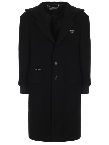 Пальто с капюшоном Philipp Plein черное