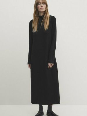 Черное трикотажное платье миди Massimo Dutti