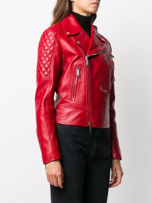 Prošívaná kožená bunda na zip Dsquared2 červená