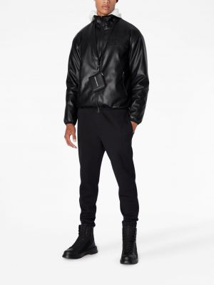 Kožená bunda s výšivkou na zip Armani Exchange černá